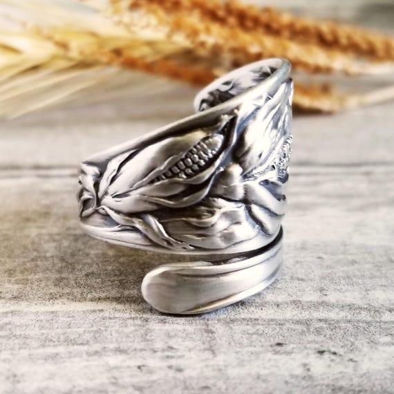 Zea Mays Wrap Ring, Solid .925 Sterling Silver Corn Ring