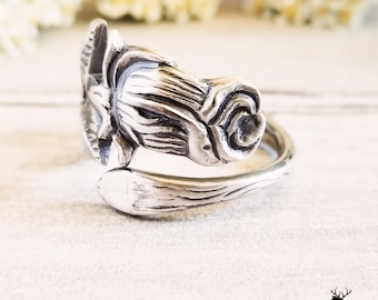 Dainty Antique Rose Ring, Sterling Rose Spoon Ring, Vintage Rose Ring, Sterling Silver Rose Ring, Rose Ring, Sterling Rose Jewelry, 765