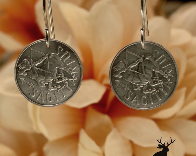 Sterling Silver Sagittarius Dangle Earrings, Archer Zodiac Earrings, Art Nouveau Astrology Dangle Earrings, Fire Sign, Sagittarius-E9