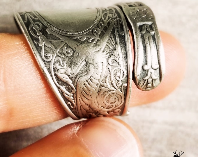 Sterling Griphon Ring, Sterling Dragon Spoon Ring, Vintage Spoon Ring, Antique Arabesque Spoon Jewelry, Sterling Silver Spoon Ring, 220