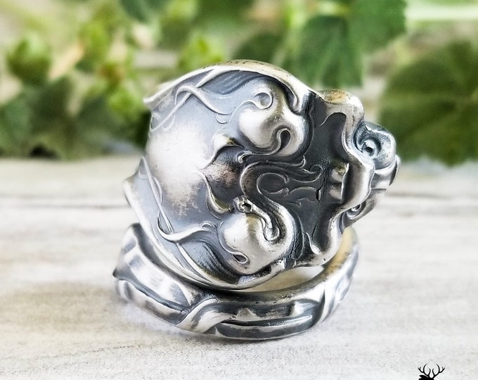 Vintage Green Man Ring, Rare Unger Douvaine Sterling Ring, Handmade Forest Spirit  Ring, Vintage Sterling Silver Spoon Jewelry, 194