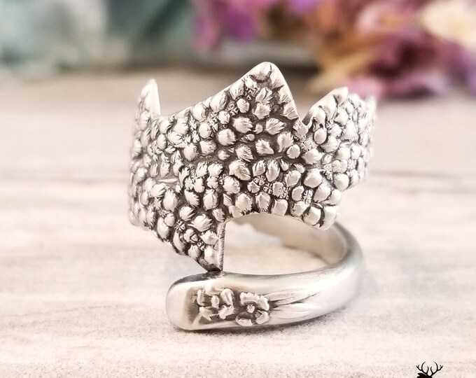 Charming Goldenrod Spoon Ring, Art Nouveau Sterling Silver Spoon Ring, Vintage Floral Goldenrod Ring, Antique Silver Flower Spoon Ring, 1461