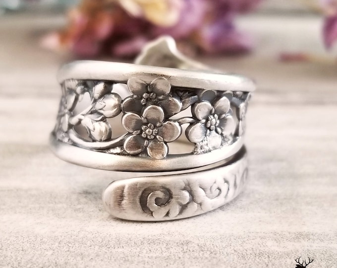 Unique Forget-Me-Not Flower Ring, Forget-Me-Not Jewelry, Art Nouveau Style Spoon Ring, Flower Bridal Spoon Ring, Bridesmaid Ring 1006B