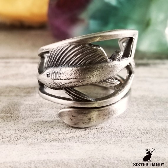 Swordfish Spoon Ring, Sterling Fish Spoon Ring, Art Nouveau