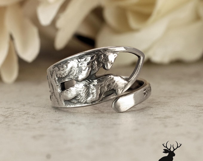 Small Yellowstone Bear Cubs Ring, Bear Wildlife Wrap Ring, Sterling Silver Bear Ring,  Yellowstone National Park Souvenir Spoon Ring, 895B