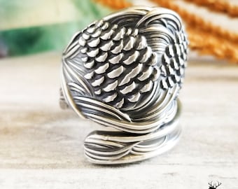 Art Nouveau Pinecone Ring, Pinecone Sterling Silver Ring, Nature Inspired Wrap Ring, Pinecone Tree Jewelry, Pine Tree Silver Spoon Ring, 351