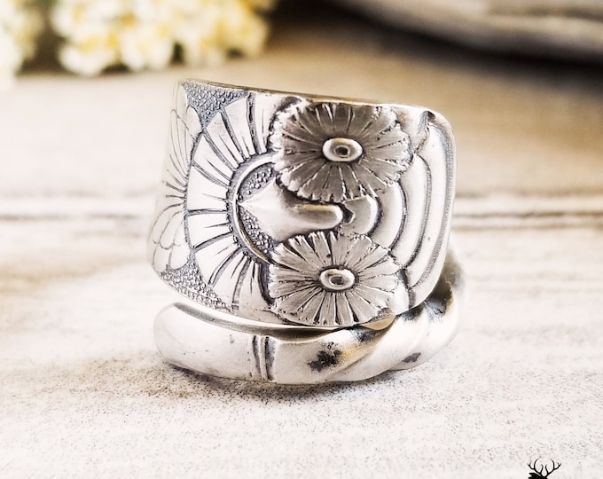 Antique Owl Spoon Ring, Owl Sterling Spoon Ring, Vintage Spoon Ring, Vintage Art Nouveau Bird Jewelry, Sterling Silver Owl Jewelry, 120