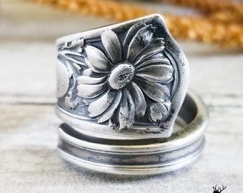Sterling Daisy Ring, Daisy Spoon Ring, Flower Spoon Ring, Vintage Sterling Silver Ring, Vintage Floral Ring, Sterling Silver Spoon Ring, 168