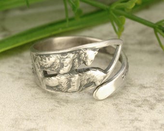 Sterling Yellowstone Bear Cubs Spoon Ring, Bear Cub Silver Ring, Sterling Silver Bear Ring, Grizzly Bear Silver Ring, Teddy Bear Ring, 895B