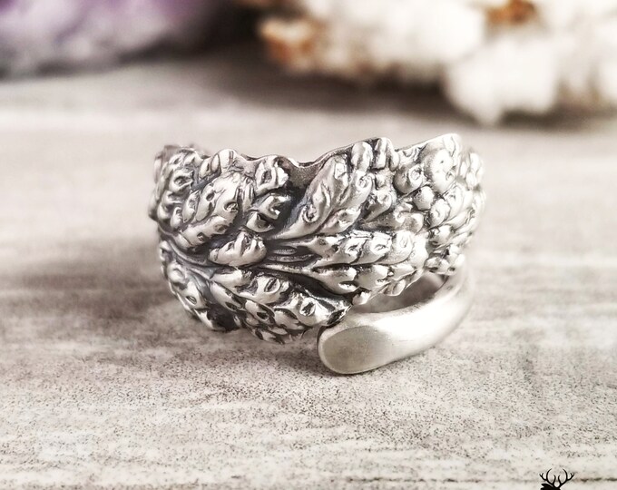 Petite Goldenrod Spoon Ring, Art Nouveau Sterling Silver Spoon Ring, Vintage Floral Goldenrod Ring, Antique Silver Flower Spoon Ring, 986