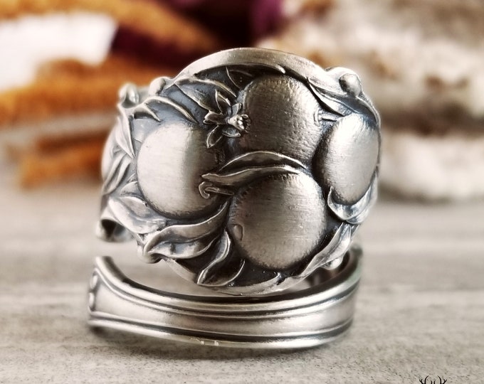 Sterling Handmade Fruit Ring, Vintage Citrus Ring, Orange Ring, Art Nouveau Sterling Nature Ring, Fruit Ring, Unique Jewelry Gift, 1797