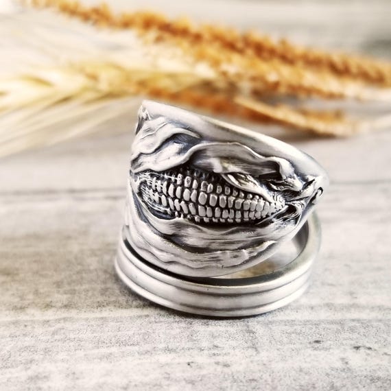 Zea Mays Wrap Ring, Solid .925 Sterling Silver Corn Ring
