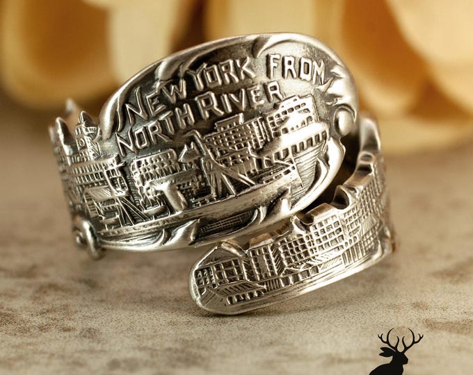 Dainty New York North River Ring, NYC Wrap Ring, New York Sterling Ring, Vintage New York Spoon Ring, Silver NY Souvenir Ring, 2369
