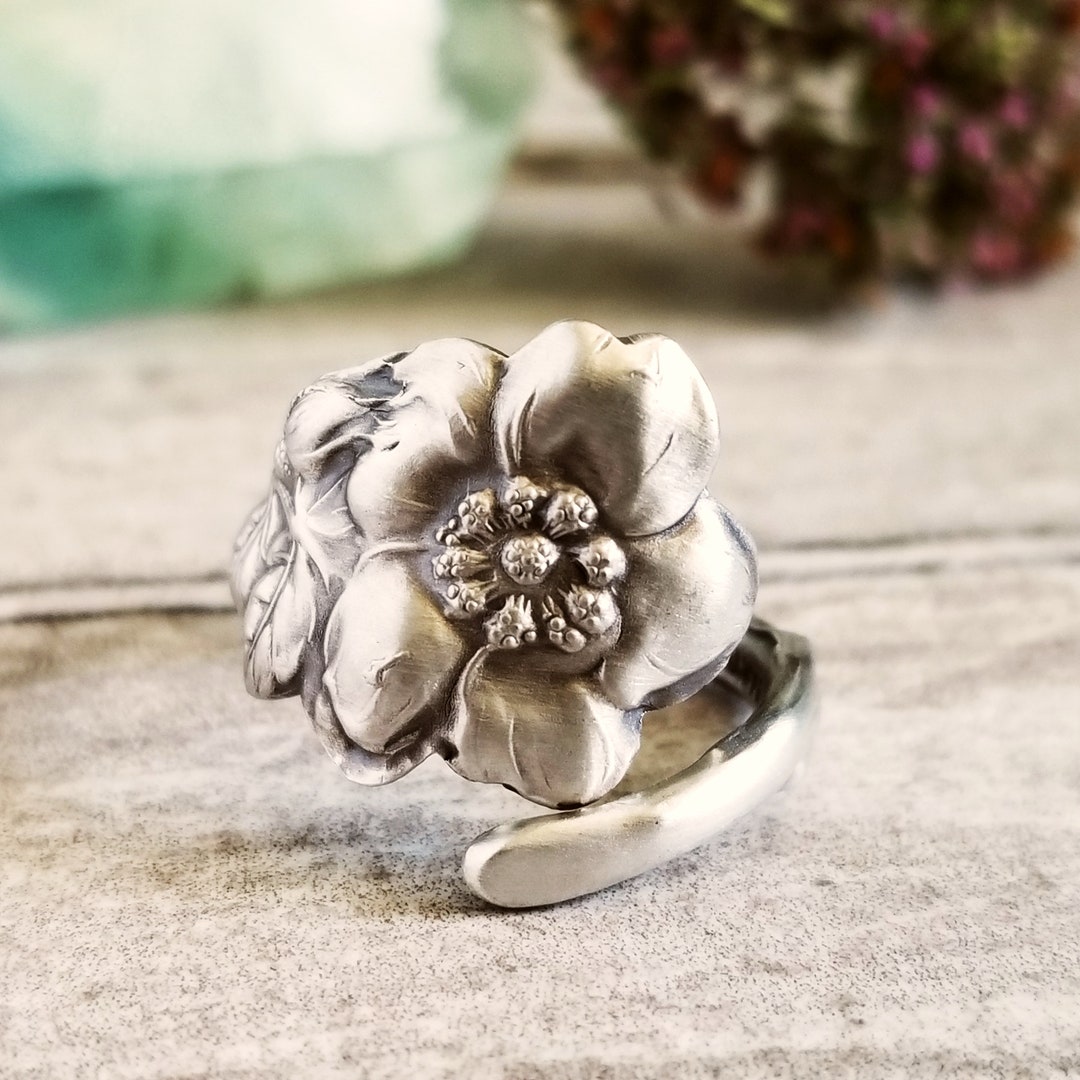 Dainty Wild Rose Ring, Antique Sterling Rosa Ring, Vintage Floral