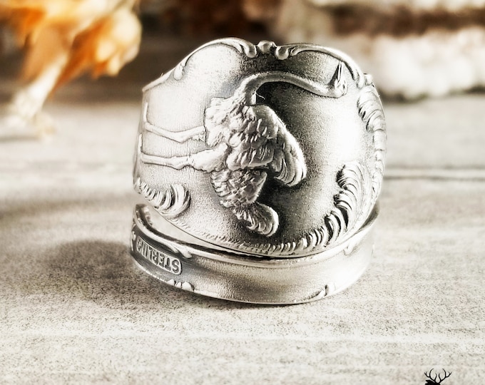 Sterling Ostrich Spoon Ring, Antique Bird Spoon Ring, Vintage Spoon Ring, Vintage Art Nouveau Bird Jewelry, Silver Ostrich Jewelry, 930