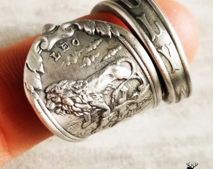 Leo Zodiac Silver Lion Ring, Sterling Silver Ring, Zodiac Spoon Ring, Leo Silver Spoon Ring, Lion Silver Spoon Ring, Tarot Jewelry, 885