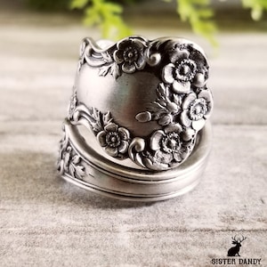 Buttercup Sterling Silver Spoon Ring, Vintage Silver Rose Flower Ring, Flower Sterling Spoon Ring, Antique Floral Spoon Ring, 211B