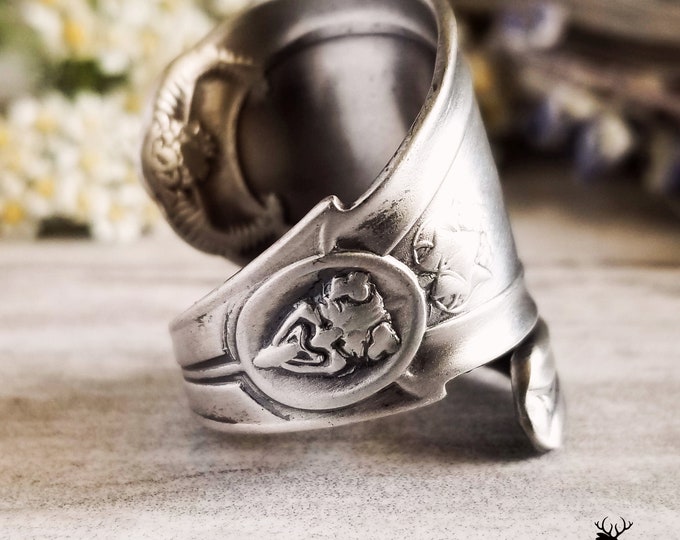 Antique Ram Sterling Spoon Ring, Vintage Bighorn Sheep Silver Ring, Sterling Silver Ram Ring, Bighorn Silver Ring, Rocky Mountain Ring, 517