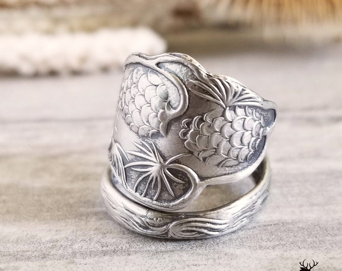 Pinecone Sterling Silver Ring, Nature Inspired Ring, Art Nouveau Pinecone Ring, Pinecone Tree Jewelry, Pine Tree Silver Spoon Ring, 231