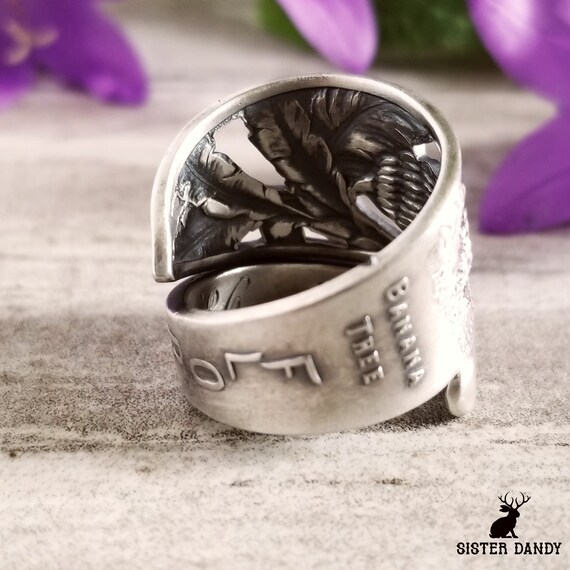 Vintage Banana Tree Ring, Sterling Silver Fruit Ring, Banana
