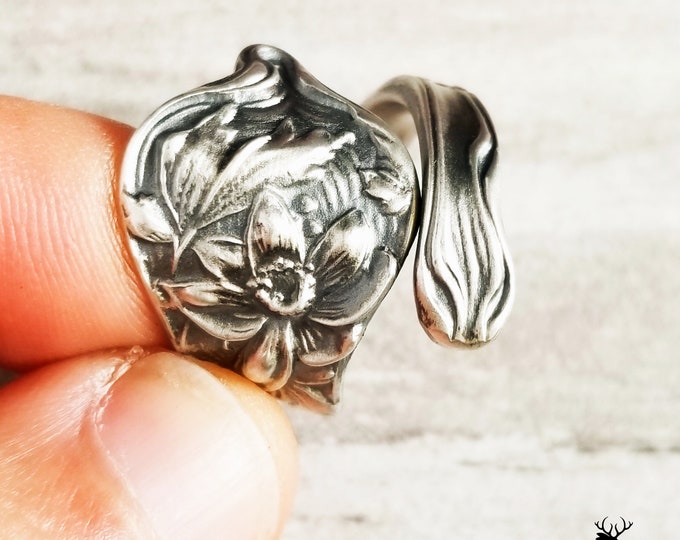 Antique Sterling Shiebler Silversmiths Ring, Sterling Water lily Spoon Ring, Lotus Ring, Floral Bloom Ring, Antique Floral Jewelry, 673