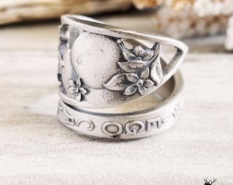 Adjustable Orange Ring, Vintage Citrus Orange Ring, Oranges Sterling Silver Ring, Art Nouveau Sterling Floral Ring, Berry Fruit Ring, 897B
