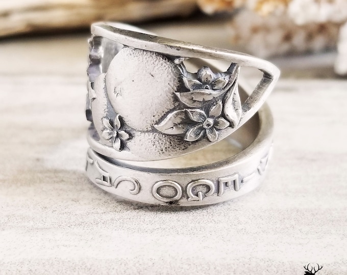 Adjustable Orange Ring, Vintage Citrus Orange Ring, Oranges Sterling Silver Ring, Art Nouveau Sterling Floral Ring, Berry Fruit Ring, 897B