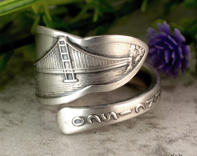 Golden Gate Bridge Ring, San Francisco Ring, Golden Gate Ring, San Fran Ring, Sterling Spoon Ring, Vintage Sterling Souvenir Ring, 2044B