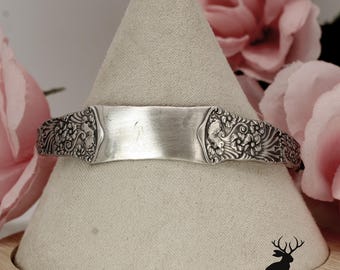 Frank W. Smith Sterling Silver Bracelet, Antique Silver Forget-Me-Not Rococco Cuff, Nature-Inspired Botanical Bangle, 711BR