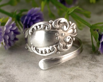 Dainty Victorian Sterling Wrap Ring, Sterling Silver Boho Statement Ring, Vintage Silver Spiral Ring, Antique Rococo Spoon Ring, 2197