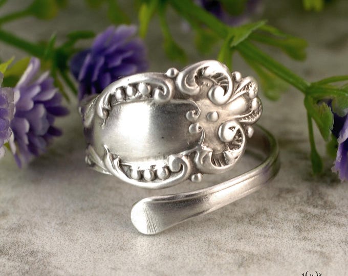 Dainty Victorian Sterling Wrap Ring, Sterling Silver Boho Statement Ring, Vintage Silver Spiral Ring, Antique Rococo Spoon Ring, 2197