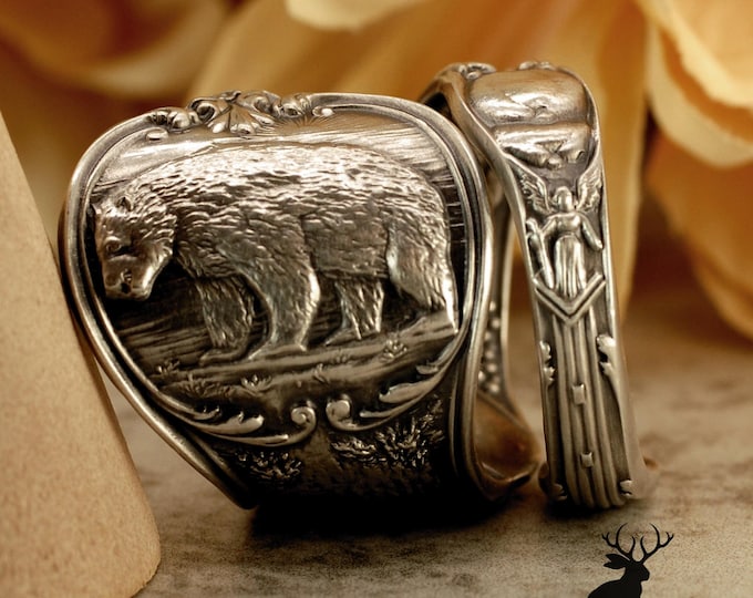 Silver Bear Ring, Sterling Silver California Bear Ring, Bear Wrap Ring, Grizzly Bear Silver Ring, Silver Brown Bear Spoon Ring, 2347