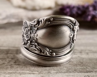 Wild Rose Wrap Ring, Vintage Sterling Silver Rosa Canina Flower Ring, Briar Rose  Sterling Spiral Ring, Antique Floral Spoon Ring, 2153
