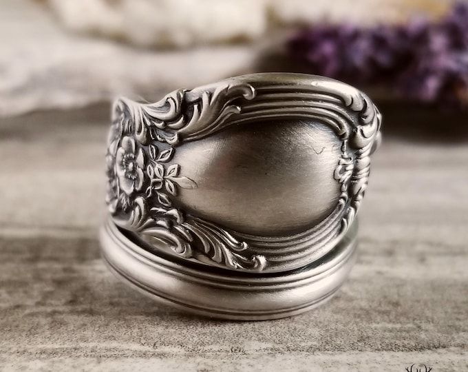 Wild Rose Wrap Ring, Vintage Sterling Silver Rosa Canina Flower Ring, Briar Rose  Sterling Spiral Ring, Antique Floral Spoon Ring, 2153
