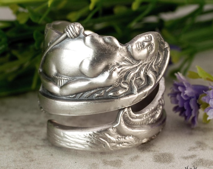 Goddess of Niagara Falls Ring, Native American Legend Ring, Last Sacrifice Sterling Silver Spoon Ring, Antique Sterling Spoon Jewelry, 1100