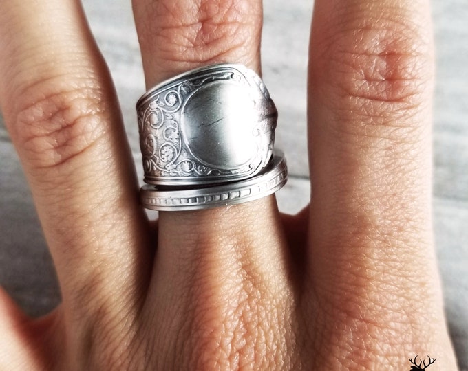 Sterling Silver Boho Wrap Ring, Victorian Sterling Spiral Ring, Unique Rococo Vintage Ring, Sterling Spoon Ring, Antique Spoon Jewelry, 1195
