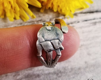 Petite Sterling Bears With Book Wrap Ring, Sterling Silver Bear Ring, Bear Cub Spoon Ring, Grizzly Bear Silver Ring, Teddy Bear Ring, 1871