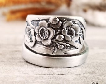 Sterling Sakura Ring, Japanese Cherry Blossom Ring, Flower Ring, Vintage Ring Gift, Sterling Spoon Jewelry, Cherry Blossom Ring, 1569