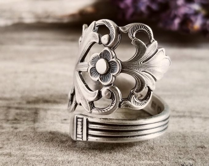 Sterling Elegant Boho Ring, Handmade Silver Rococo Ring, Sterling Wrap Ring, Vintage Swirl Ring, Silver Flourish Ring, Art Nouveau, 2166