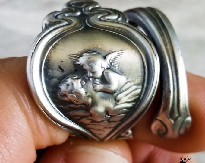 Rare Angelic Cupid Sterling Ring, Vintage Goddess Spoon Ring, Unger Spoon Ring, Vintage Spoon Jewelry, Sterling Silver Spoon Ring, 161