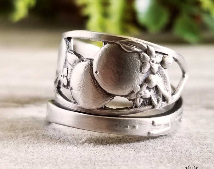 Handmade Orange Ring, Vintage Citrus Orange Ring, Oranges Sterling Silver Ring, Art Nouveau Sterling Floral Ring, Unique Fruit Ring, 897C