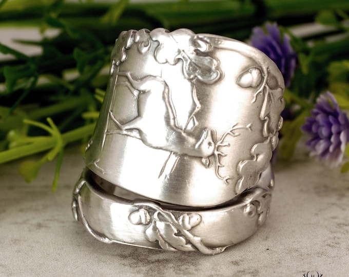 Sterling Stag Ring, Buck Oak & Acorn Ring, Sterling Silver Deer Ring, Bull Elk Silver Ring, Antique Sterling Hart Ring, Hunter Ring, 2255