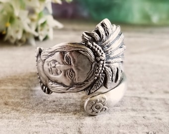 Native American Ring, Indigenous Chief Ring, Sterling Headress Ring, Handmade Spoon Ring, Spoon Jewelry, Sterling Silver Spoon Ring, 2041