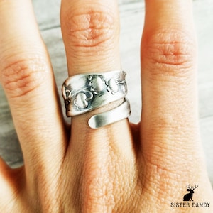 Lily of the Valley Spoon Ring, Whiting Sterling Silver Spoon Ring, Vintage Floral Lily Ring, Antique Silver Flower Spoon Ring, 222R