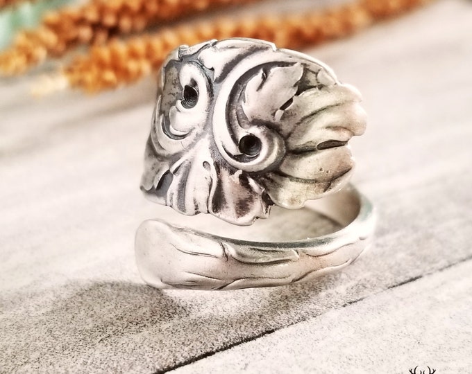 Sterling Boho Gypsy Ring, Rococo Vintage Ring, Victorian Sterling Ring, Antique Spoon Jewelry, Sterling Silver Boho Spoon Ring, 410