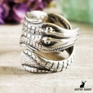 Florida Alligator Löffel Ring, Silber Alligator Ring, Sterling Gator Schmuck, Eidechse Löffel Ring, Sterling Gator Ring, Vintage Gator Ring, 568