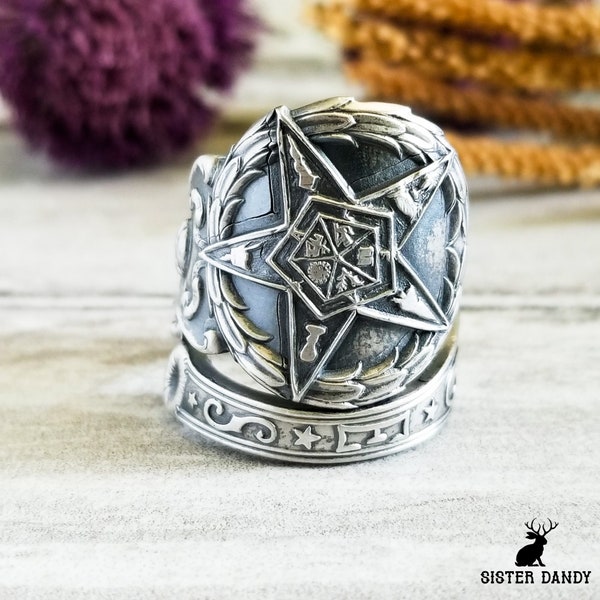 Order of the Eastern Star Spoon Ring, Sterling OES Spoon Ring, Vintage Masonic Ring, Rare Spoon Ring, Sterling Silver OES Spoon Ring, 915