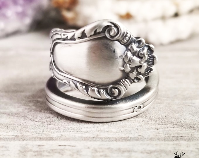 1898 Gorham Old Baronial Wrap Ring, Antique Victorian Lion Ring, Vintage Victorian Ring, Sterling Silver Spoon Ring, Unique Gift, 1401