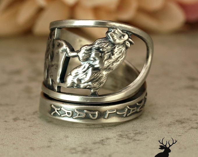 Mountain Goat Sterling Wrap Ring, Glacier National Park Silver Ring, Sterling Silver Ram Ring, Goat Ring, Rocky Mountain Spoon Ring, 2288
