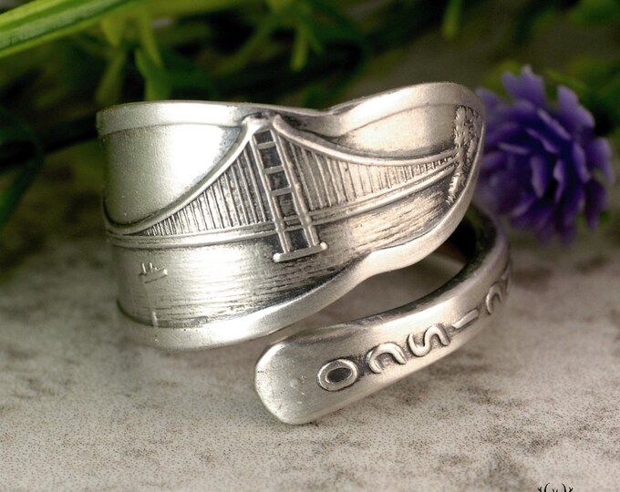 Golden Gate Bridge Ring, San Francisco Ring, Golden Gate Ring, San Fran Ring, Sterling Spoon Ring, Vintage Sterling Souvenir Ring, 2044B